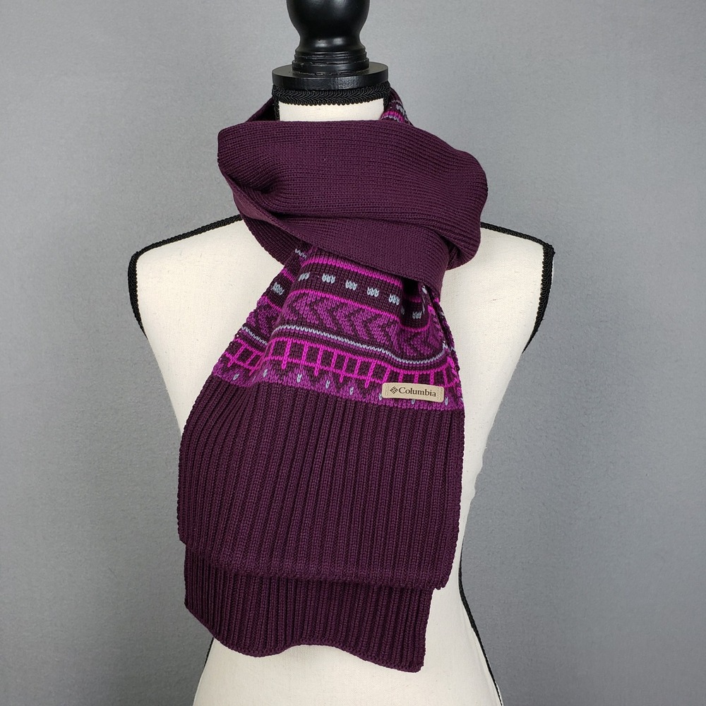 Columbia Fast Trek Winter Scarf Multi Purple Fair Isle Cabincore Ski‎ Resortwear